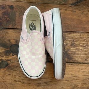 pink checkerboard vans slip on